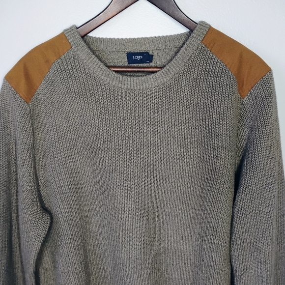 J Crew Ribbed Knit Cotton Crewneck Sweater Woodsman Shoulder Patch Mens Large - Picture 3 of 11